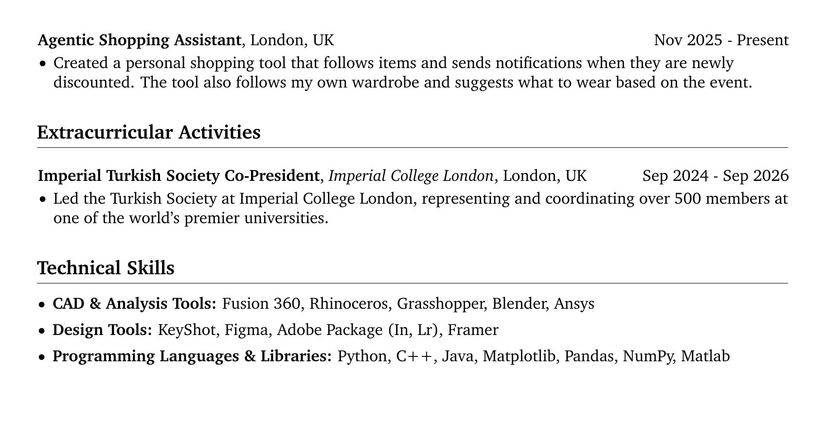 CV page 3: activities and technical skills